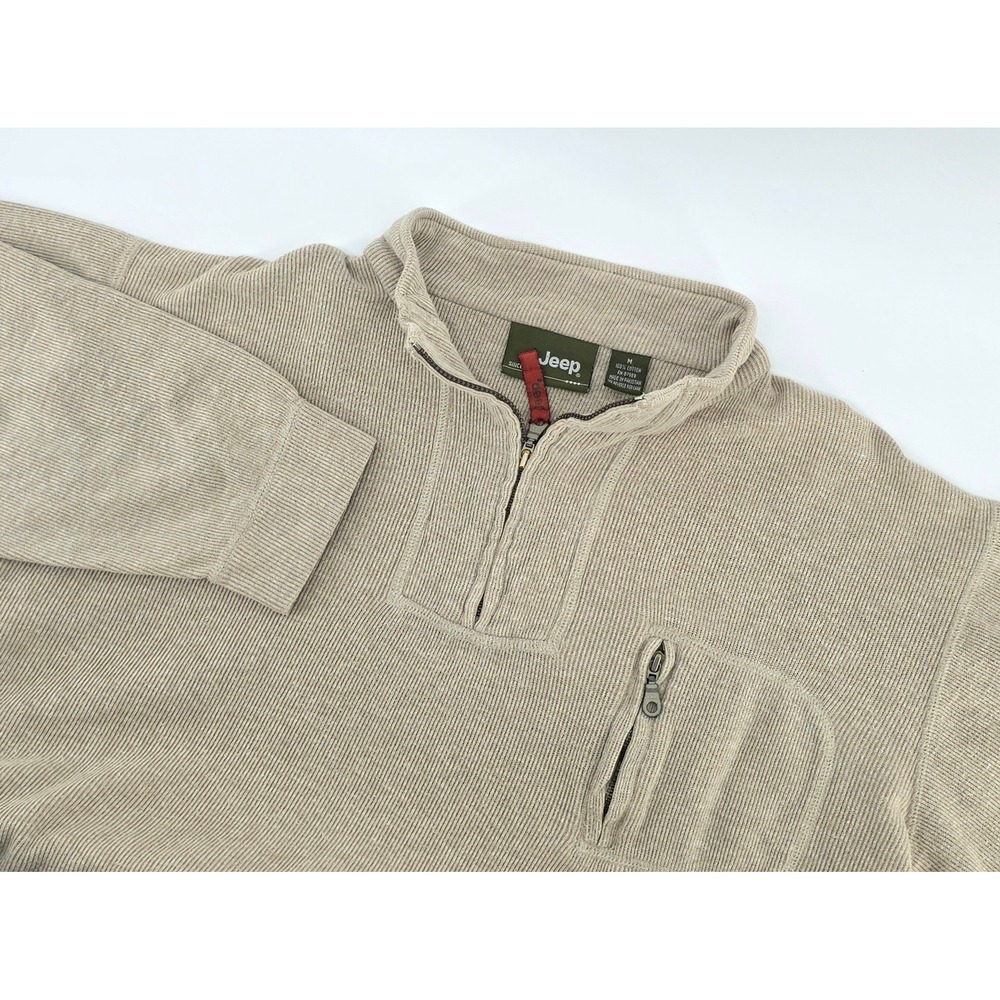 Jeep Ribbed Quarter Zip Pullover Sweatshirt Mens Size Medium Tan Casual Outdoors
